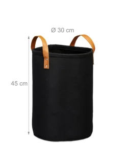 relaxdays Wäschekörbe & -Ständer<Wäschekorb in Schwarz - (H)45 x Ø30 cm