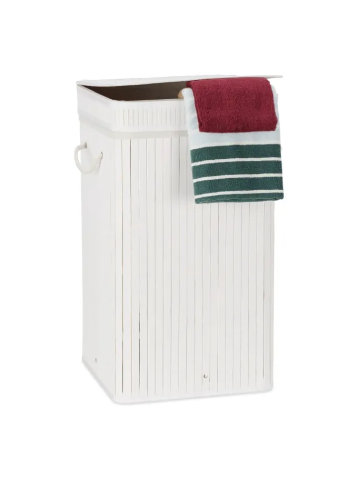 relaxdays Wäschekörbe & -Ständer<Wäschekorb in Weiß - (B)36 x (H)63 x (T)36 cm