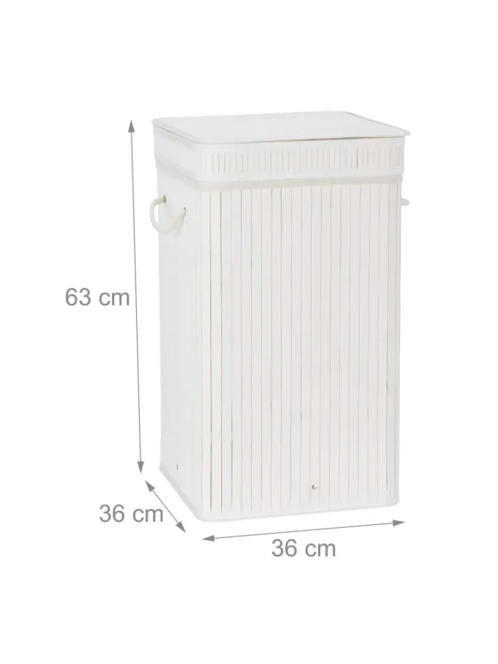 relaxdays Wäschekörbe & -Ständer<Wäschekorb in Weiß - (B)36 x (H)63 x (T)36 cm