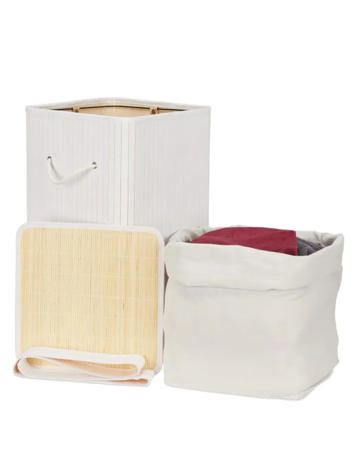 relaxdays Wäschekörbe & -Ständer<Wäschekorb in Weiß - (B)36 x (H)63 x (T)36 cm