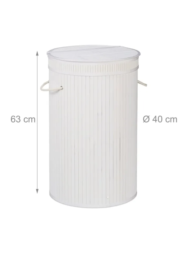 relaxdays Wäschekörbe & -Ständer<Wäschekorb in Weiß - (H)63 x Ø40 cm