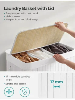 Songmics Wäschekörbe & -Ständer<Wäschekorb in Weiß/ Beige - (B)60 x (H)61 x (T)40 cm