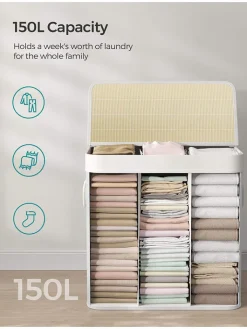 Songmics Wäschekörbe & -Ständer<Wäschekorb in Weiß/ Beige - (B)60 x (H)61 x (T)40 cm