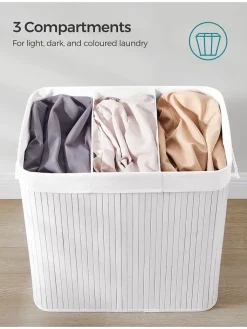 Songmics Wäschekörbe & -Ständer<Wäschekorb in Weiß/ Beige - (B)60 x (H)61 x (T)40 cm