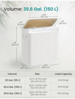 Songmics Wäschekörbe & -Ständer<Wäschekorb in Weiß/ Beige - (B)60 x (H)61 x (T)40 cm