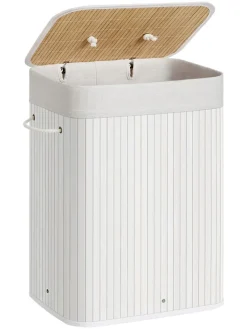 SONGMICS Wäschekörbe & -Ständer<Wäschekorb in Weiß/ Hellbraun - (B)40 x (H)61 x (T)30 cm