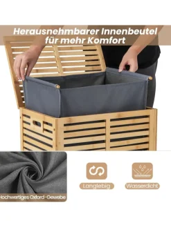 COSTWAY Wäschekörbe & -Ständer<Wäschekorb 80L in Hellbraun