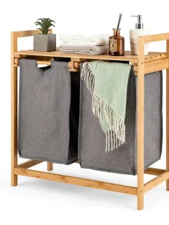 COSTWAY Wäschekörbe & -Ständer<Wäschekorb mit 2 Fächer in Beige