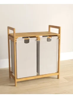 COSTWAY Wäschekörbe & -Ständer<Wäschekorb mit 2 Fächer in Weiß