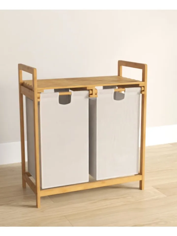 COSTWAY Wäschekörbe & -Ständer<Wäschekorb mit 2 Fächer in Weiß