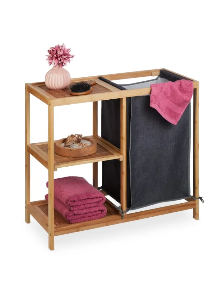 relaxdays Wäschekörbe & -Ständer<Wäschekorb Regal in Natur/ Grau - (B)68 x (H)65 x (T)33 cm