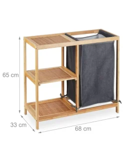 relaxdays Wäschekörbe & -Ständer<Wäschekorb Regal in Natur/ Grau - (B)68 x (H)65 x (T)33 cm