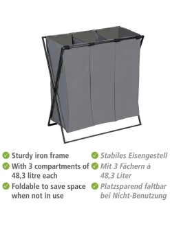 Wenko Wäschekörbe & -Ständer<Wäschekorb "Trio" in Grau - (B)69 x (H)76 x (T)37 cm