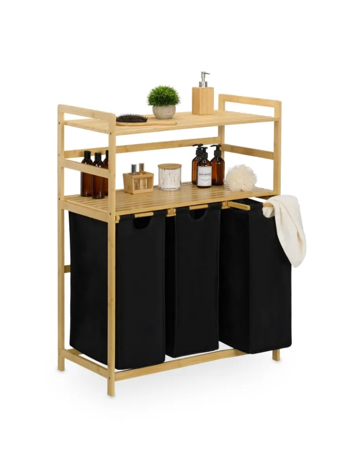 relaxdays Wäschekörbe & -Ständer<Wäschekorbregal in Natur/ Schwarz - (B)80 x (H)105 x (T)40 cm