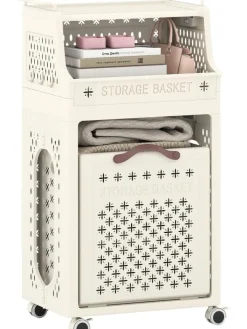 COSTWAY Wäschekörbe & -Ständer<Wäschekorbwagen 40L mit Ablagen in Beige