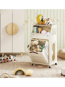 COSTWAY Wäschekörbe & -Ständer<Wäschekorbwagen 40L mit Ablagen in Beige