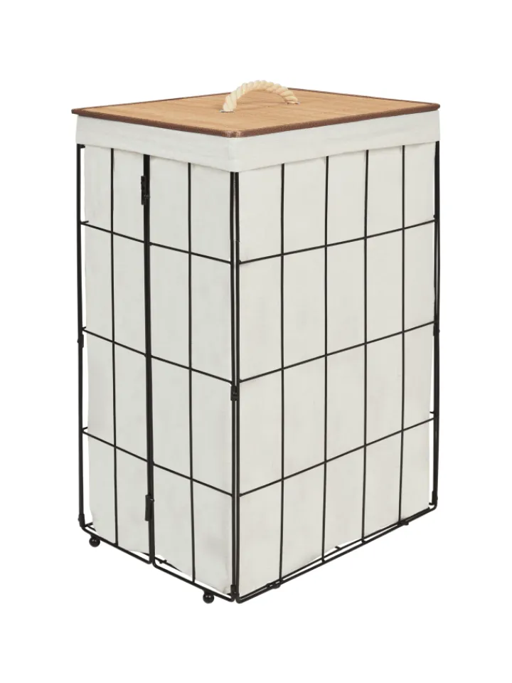 Beliani Wäschekörbe & -Ständer<Wäschekörbe MIRISSA in Schwarz/Weiß/Braun - (W) 40 x (H) 60 x (L) 30 cm
