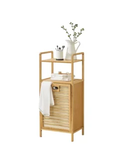 en.casa Badezimmermöbel<Wäscheregal Rendalen Bambus in Beige (L)40cm (B)30cm (H)95cm