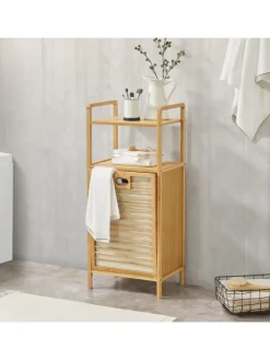 en.casa Badezimmermöbel<Wäscheregal Rendalen Bambus in Beige (L)40cm (B)30cm (H)95cm