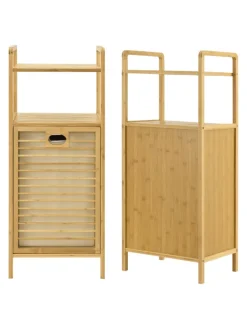 en.casa Badezimmermöbel<Wäscheregal Rendalen Bambus in Beige (L)40cm (B)30cm (H)95cm