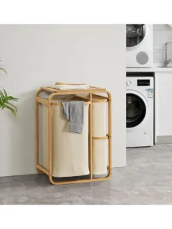 en.casa Wäschekörbe & -Ständer<Wäschesammler Evenes in Beige (H)70.5cm (B)49.5cm (T)33cm