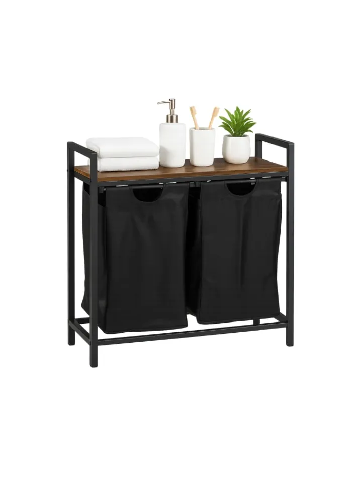 relaxdays Weitere Haushaltshelfer<Wäschesammler in Braun/ Schwarz - (B)73 x (H)72 x (T)33 cm