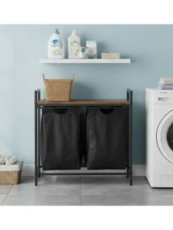 relaxdays Weitere Haushaltshelfer<Wäschesammler in Braun/ Schwarz - (B)73 x (H)72 x (T)33 cm