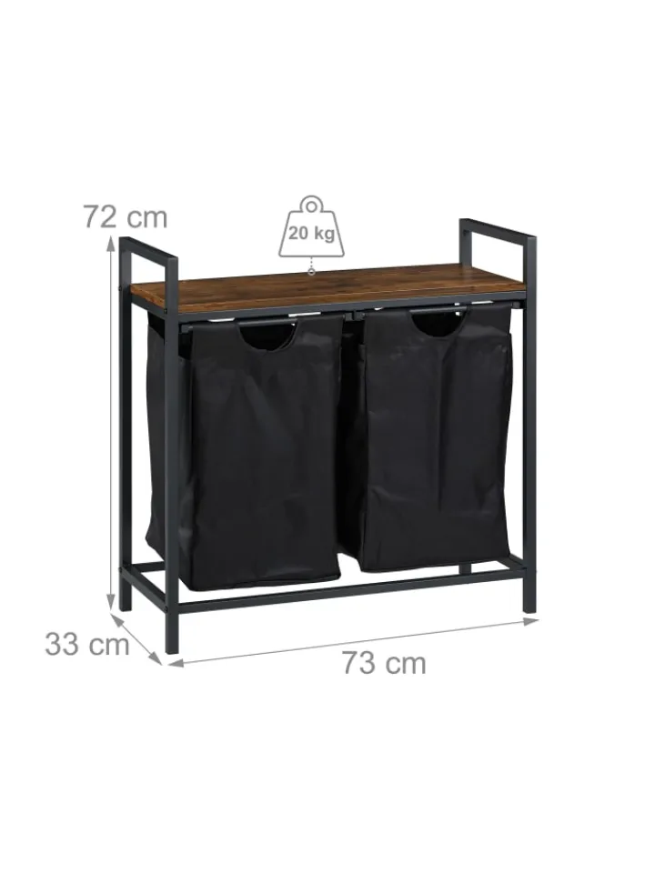 relaxdays Weitere Haushaltshelfer<Wäschesammler in Braun/ Schwarz - (B)73 x (H)72 x (T)33 cm