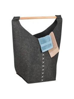 relaxdays Wäschekörbe & -Ständer<Wäschesammler in Dunkelgrau/ Natur - (B)62 x (H)68 x (T)34,5 cm