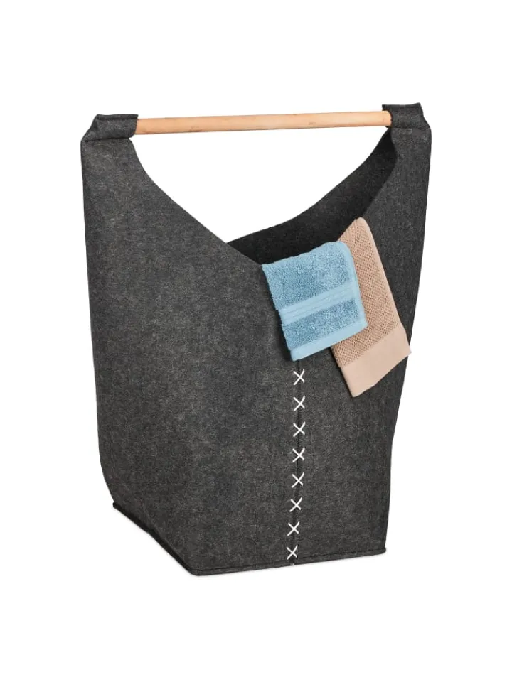 relaxdays Wäschekörbe & -Ständer<Wäschesammler in Dunkelgrau/ Natur - (B)62 x (H)68 x (T)34,5 cm