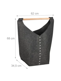 relaxdays Wäschekörbe & -Ständer<Wäschesammler in Dunkelgrau/ Natur - (B)62 x (H)68 x (T)34,5 cm