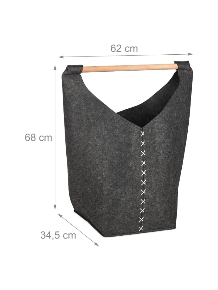 relaxdays Wäschekörbe & -Ständer<Wäschesammler in Dunkelgrau/ Natur - (B)62 x (H)68 x (T)34,5 cm