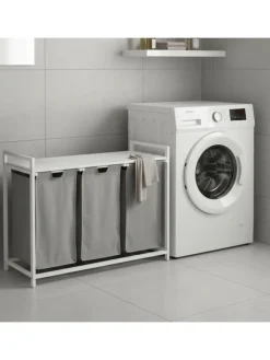 relaxdays Wäschekörbe & -Ständer<Wäschesammler in Grau/ Weiß - (B)109,5 x (H)73,5 x (T)33 cm