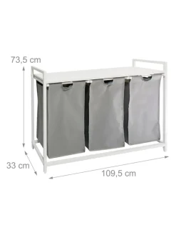 relaxdays Wäschekörbe & -Ständer<Wäschesammler in Grau/ Weiß - (B)109,5 x (H)73,5 x (T)33 cm