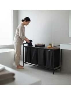relaxdays Wäschekörbe & -Ständer<Wäschesammler in Schwarz/ Braun - (B)116 x (H)72 x (T)33 cm
