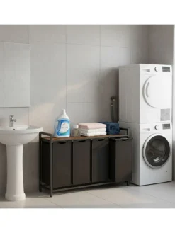 relaxdays Wäschekörbe & -Ständer<Wäschesammler in Schwarz/ Braun - (B)116 x (H)72 x (T)33 cm