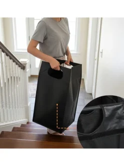 relaxdays Wäschekörbe & -Ständer<Wäschesammler in Schwarz/ Braun - (B)116 x (H)72 x (T)33 cm