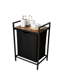 relaxdays Wäschekörbe & -Ständer<Wäschesammler in Schwarz/ Braun - 65 L