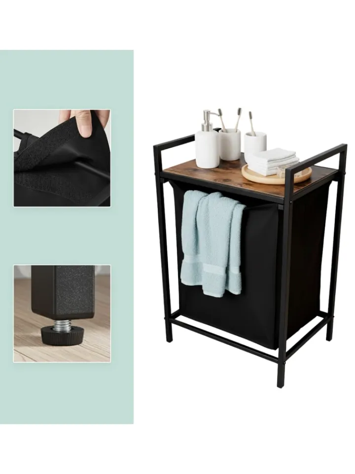 relaxdays Wäschekörbe & -Ständer<Wäschesammler in Schwarz/ Braun - 65 L