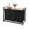 relaxdays Wäschekörbe & -Ständer<Wäschesammler in Schwarz/ Natur - (B)109,5 x (H)73,5 x (T)33 cm