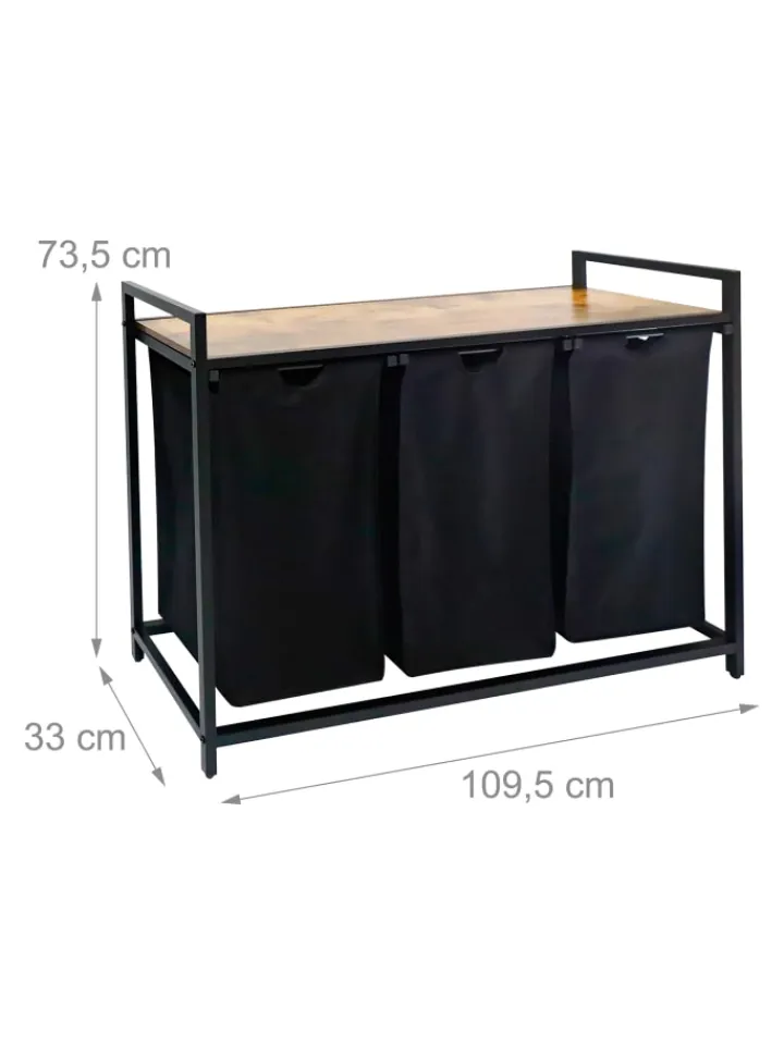 relaxdays Wäschekörbe & -Ständer<Wäschesammler in Schwarz/ Natur - (B)109,5 x (H)73,5 x (T)33 cm