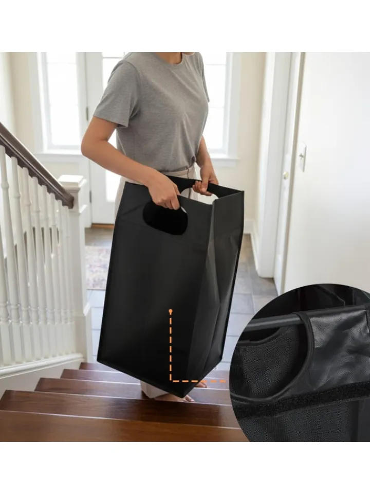relaxdays Wäschekörbe & -Ständer<Wäschesammler in Schwarz/ Natur - (B)109,5 x (H)73,5 x (T)33 cm