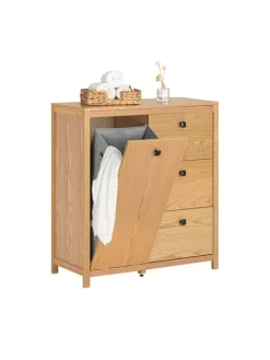 SoBuy Badezimmermöbel<Wäscheschrank in Natur - (B)80 x (H)90 x (T)35cm