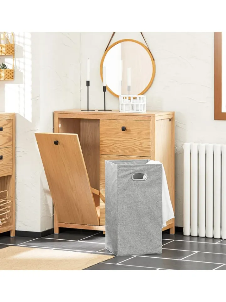 SoBuy Badezimmermöbel<Wäscheschrank in Natur - (B)80 x (H)90 x (T)35cm