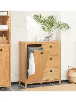 SoBuy Badezimmermöbel<Wäscheschrank in Natur - (B)80 x (H)90 x (T)35cm