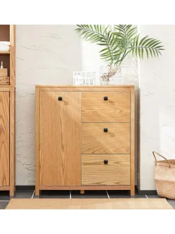 SoBuy Badezimmermöbel<Wäscheschrank in Natur - (B)80 x (H)90 x (T)35cm