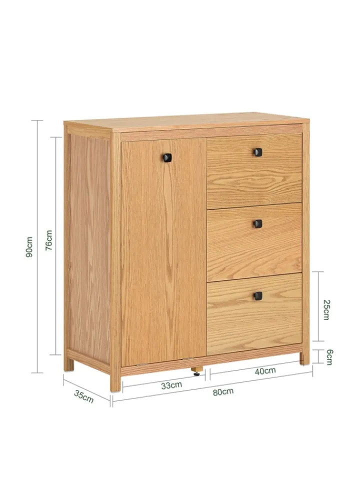 SoBuy Badezimmermöbel<Wäscheschrank in Natur - (B)80 x (H)90 x (T)35cm