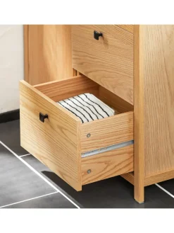 SoBuy Badezimmermöbel<Wäscheschrank in Natur - (B)80 x (H)90 x (T)35cm