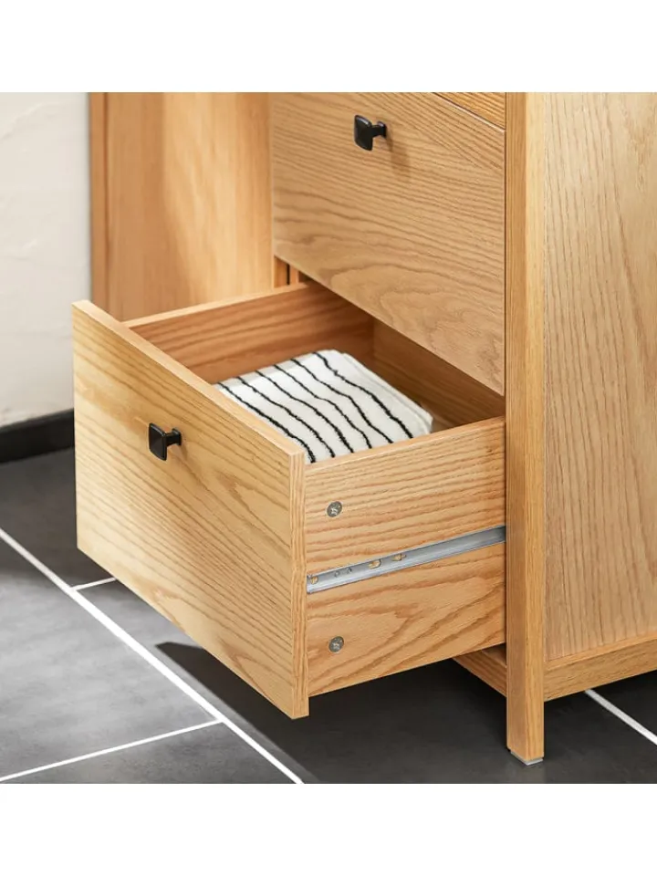 SoBuy Badezimmermöbel<Wäscheschrank in Natur - (B)80 x (H)90 x (T)35cm