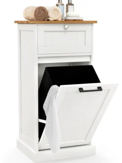COSTWAY Wäschekörbe & -Ständer<Wäscheschrank mit Wäschekorb 40 x 37 x 82 cm in Weiß
